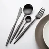 Ensembles de vaisselle noir argenterie ensemble de couverts 304 en acier inoxydable couverts de luxe maison fourchette cuillère couteau cuisine dîner livraison directe