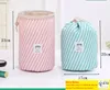 Women Cosmetic Bag Large Capacity Drawstring Barrel Shaped Makeup Flamingo Flower Print Travel Pouch Oxford Wash Organizer