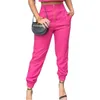 Calças de duas peças femininas conjunto de manga curta vermelha rosa top de manga curta e terno de calça longa e esbelta 2023 primavera verão 2 pcs roupas de roupa casual