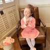Mädchen Kleider 2023 Herbst Mode Koreanischen Stil Mädchen Gestrickte Spitzen Hals Einfarbig Plissee Baumwolle Knie-länge Kleid