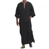 Vestes pour hommes Hommes Moyen-Orient Dashiki Robe longue Couleur unie Demi-manches Poches Fendue Kaftan Thobe Dubaï Robe décontractée Chemise Tops pour le printemps