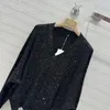 Women's Sweaters 2023 Linen Knit Casual Lazy Loose Heavy Work Sequin V-neck Long Sleeved Top For Autumn Wear