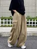 Kvinnor byxor s houzhou harajuku streetwear khaki last byxa överdimensionerade fickor hip hop svart breda benbyxor för kvinnliga koreanska mode 230410