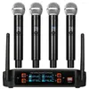 Mikrofonlar UHF 4 Kanallı Kablosuz Mikrofon Sistemi 2 Akülü El Mikrofonlu Yaka Kulaklık 328 Ft Karaoke Partisi Düğünü İçin