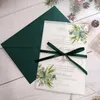 Greeting Cards 50pcslot Green Transparent Wedding Invitation Card With Ribbon And Envelope DIY Sweet 15 Quinceanera Party Invites 231110