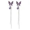 Boucles d'oreilles pendantes coréennes élégantes et mignonnes, strass papillon pour femmes et filles, mode chaîne en métal, Bijoux cadeaux