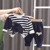 Automne Sweat Vêtements Enfants Fille Garçon Vêtements Ensemble Rayé dessin animé éléphant Hauts Pantalon 2 pièces Enfants Garçons Vêtements Tenues 1-5 ans