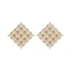 Hip hop nova moda amarelo rosa branco puro 14k t brincos quadrados de ouro sólido com diamante natural joias finas