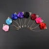 Broches Traje clásico para hombre, ramillete de rosas y hojas doradas, corbatas para mujer, broche con cadena de aguja, alfileres de solapa ajustables con flores de Color sólido