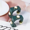 Stud Earrings European And American Personality Retro Green Geometric Inlaid Colorful Stones Hollow Square Women's Fashion Jewelry