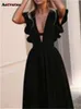 Effen jurken voor dames nieuwe mode vintage chique elegante v-hals mouwloze hoge taille rugloze avondjurk