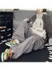 レディースパンツS Houzhou Retro Hippie Grey Parachute Pant Y2K Streetwear特大ポケットワイドレッグカーボーズ女性Harajuku 230410