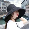 Chapeaux larges chapeaux seau 1Pc été grand bord chapeau de soleil pour femme bord de mer Protection solaire UV casquette de plage japonais chapeau de pêcheur sauvage avec corde coupe-vent cadeaux YQ231110