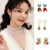 Boucles d'oreilles de Noël Bow Red Bell Drop Boucle d'oreille Asymétrie Party Ear Bijoux Belle Année Cadeaux de Noël pour Femmes Filles 231110