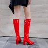 Boots Autumn Winter Women's High Knee Boots Patent Leather Knee High Boots Women Waterproof White Red Black Party Fetish Shoes Lady 231110