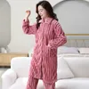 Mulheres sleepwear inverno grosso flanela mulheres botão cardigan vestes calças coral veludo roupão feminino manga longa quimono quente home wear