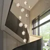 Kronleuchter Moderner Kristall-Kronleuchter für Treppe Led Home Decor Innenbeleuchtung Kreative runde Luxuslampe Anpassbare Esszimmerleuchte