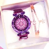 Avanadores de pulso Manget Buckle Lucky Flower Watch Luxury Ladies Rhinestone Quartz Bracelet Set Relogio feminino