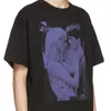 Herr t-shirts Raf Simons vår och sommar retro blå figur affisch tryck bomull rund hals lös kortärmad t-shirt