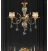 Lustres Ly Cuivre Antique Lustre En Cristal Lingting Luxueux Lampe En Laiton Lustre Suspension Lumière 6L/8L/10L Tailles AC Lumières