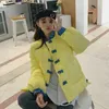 Feminino para baixo estilo chinês gola de algodão amarelo puffer jaqueta roupas de inverno feminino parkas casaco bolha plus size harajuku