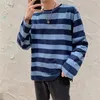 Men's T-Shirts EBAIHUI Striped Long Sleeve T-shirt Men's Korean Style Contrast Striped Crewneck Loose Relaxed Sweatshirt Youth Fashion 230410