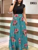 Abito da donna lungo casual con stampa fiore cucito da donna Vestidos aderente Elegante abito da donna sexy maxi Femme