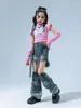 Stage Wear 2023 Costumi di danza Hip Hop per ragazze Rosa Crop Top Jeans Set Bambini Jazz Modern Performance DQS14064