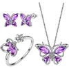 Halsband örhängen set fjärilsmycken för kvinnor fjärilar ametist födelsesten hänge halsband/örhängen/ringar bröllop