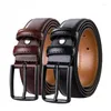 Cinture Cintura da uomo Cintura da uomo a due strati in vera pelle di mucca 3,3 cm Business Casual Fibbia ad ardiglione per 110-130 cm