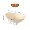 Dinnerware Sets 100 Pcs Disposable Sushi Wood Boat Dishes Corn Cake Plate Container Dessert Serving Tray Dinner Plates