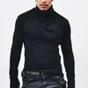 Men's T Shirts High Street Folds Gloves Long-Sleeved T-Shirt 2023 Autumn Winter Solid Turtleneck Warm Casual Outdoor Streetwear