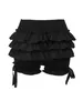 Women's Shorts Ruffled Culottes Black Bloomers Summer Elastic Waist Layered Solid Color Casual For Everyday Street Wear