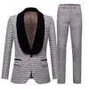 Men's Tracksuits Mens White Swallow Gird Jacquard Suit Casual Boutique Business Dress Wedding Groom Coat Blazers Trousers Jacket Pants 2 PCS