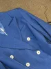 2024 Осенний синий однотонный комплект из двух предметов с брюками Двубортный пиджак с длинными рукавами и зубчатыми лацканами Блейзеры Топ с комплектом из 2 предметов Брючные костюмы F3N021208022