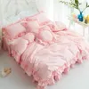 Bedding Sets Korean Style Pink Set Luxury Solid Color Lace Princess Egyptian Cotton Duvet Cover Bedspread Bed Skirt Pillowcases