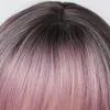 Synthetic Wigs Purple Pink Ombre Black Short Straight with Bangs Bob Wig for Women Daily Cosplay Party Heat Resistant Fake Hairs 230410