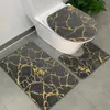 Tapis de toilette trois pièces, ensemble de salle de bains, imitation de cheveux, vente en gros, coussin de pied doré pliable, tapis en forme de U super doux