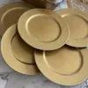 Wholesale decor Gold Plastic Beaded Charger Plates 13 Inch Round Wedding Party Decroation Charger Plates Dinner Chargers Tabletop Decor imake787