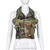 Camisoles Tanks ANJAMANOR Sexy Camouflage Crop Tops Femme Baddie Y2k Tie Up Backless Tank Top Sans Manches Bouton Camo Cargo Vest D82 DG19 220410