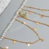 Boho słodka imitacja Pearl z koralikami Naszyjnik damski złoty kolor metalowy gwiazda księżyca naszyjnik dziewczyna biżuteria mody