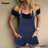 Kvinnors jumpsuits rompers ropean sty mode jeans playsuits kvinnor står fickor denim romper mager overall 2021 spaghetti rand onesie bodysuits 4103