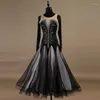 Scene Wear Ballroom Competition Dance Dresses Adult Classic Elegant Black Waltz kjol Kvinnor Tango Dancing Dress