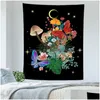 Tapestries Mushroom Tapestry Wall Hanging Plant Carving Flower Illustration Identification Map Art Bohemian Decoration Natural Mural Dhuxm