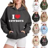 Women's Hoodies Ladies Loose Letter Print Hoodie Sweatshirt Women Quarter Zip Pullover