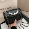 Evening Bags Black White Pearl Chain Bag Fashion Pu Leather Winter Autumn Underarm Handbag Large Capacity Rhombic Lattice Women Girls