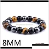 Kralen strengen armbanden zwarte onyx met natuurlijke hematiet stenen tijger eye streng wrap boeddha armbanden jood drop levering sieraden dh1wk