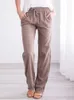 Kvinnor Pants Capris Summer Women's Cotton Linen Drawstring Loose Wideleg Pants Long Trousers With Pocket WDC4496 230410