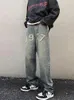 Męskie dżinsy oborystyczne w trudnej sytuacji spodnie mężczyźni rozerwani za Y2K Blue Denim Spodni Męskie punkowe japońskie streetwear Hip Hop