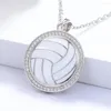 Anhänger Volleyball-Halskette aus 925er-Sterlingsilber mit weißem Emaille-Zirkon-Schmuck, Geburtstagsgeschenke für Frauen, Tochter, Teenager, Mädchen, Sportfan